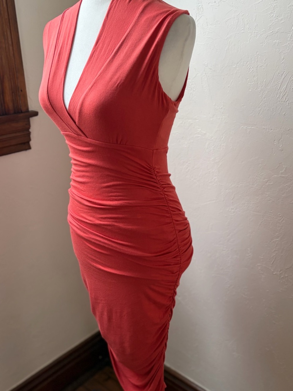 Moulinette Soeurs By Anthropologie Ruched Midi Dress Salmon XS Sleeveless - Picture 5 of 9